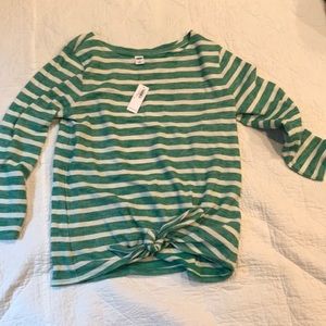 Old Navy green and white twist tie top
